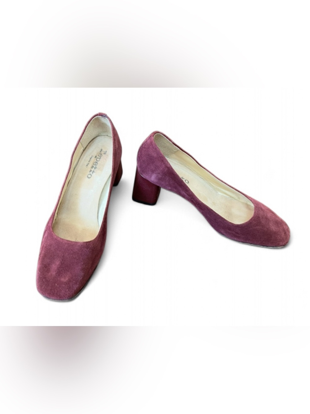 Repetto burgundy low block tonal covered heel with almond toe size 38